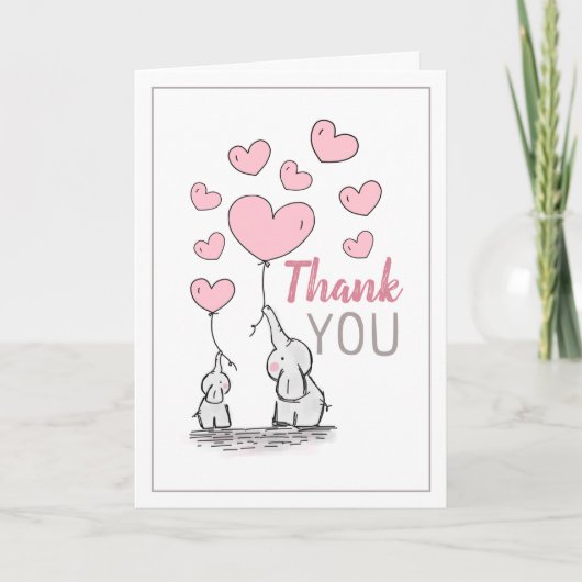 象ハートベビーシャワーサンキューカード 招待状 (正面)
