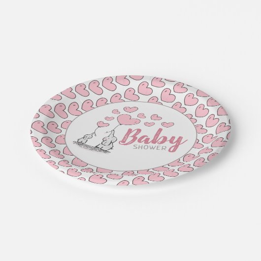 象ハート赤ちゃんシャワー ペーパープレート (アングル)