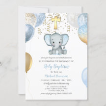 象バルーン水彩洗礼招待状