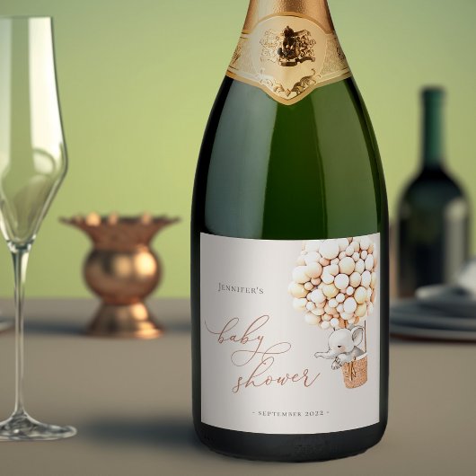 象バルーン赤ちゃんシャワーきらめくワインラベル スパークリングワインラベル