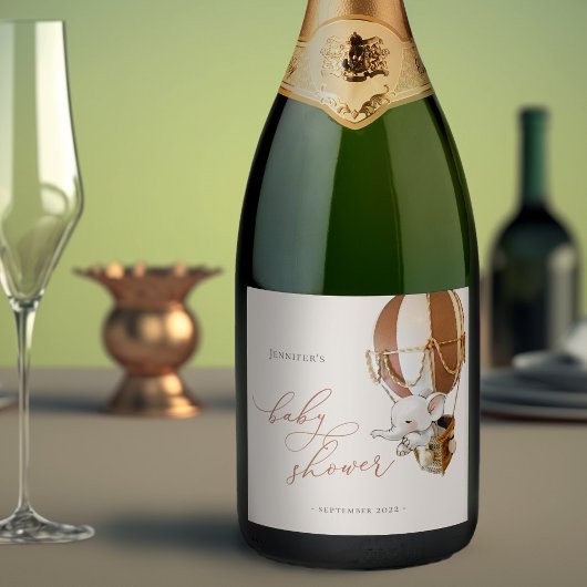象バルーン赤ちゃんシャワーきらめくワインラベル スパークリングワインラベル