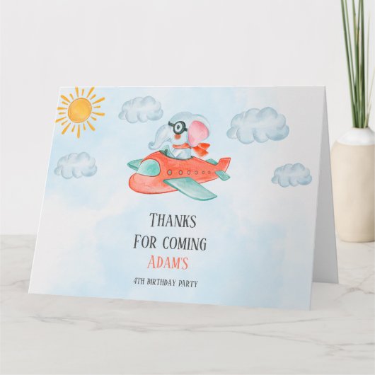 象パイロット誕生日折り畳みサンキューカード サンキューカード (正面)