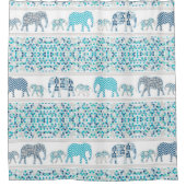 象パターン(の模様が)あるモダン等三角形ブルー シャワーカーテン (正面)