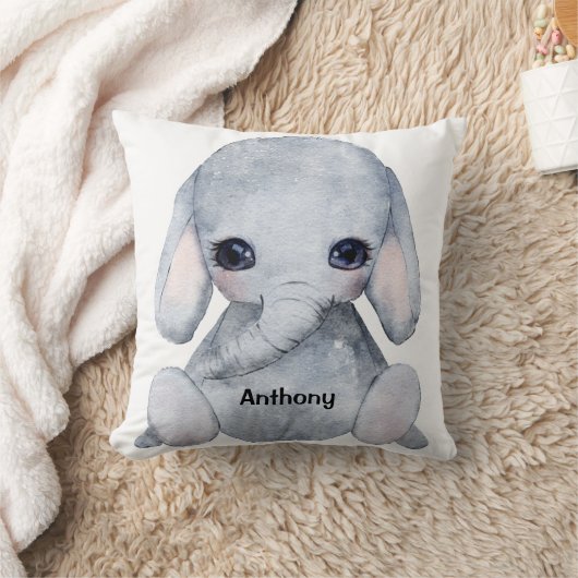 象パーソナライズされた名の水色モダン クッション (ブランケット)