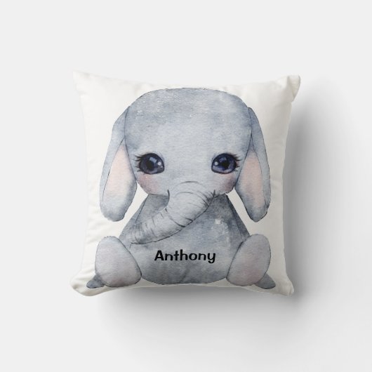 象パーソナライズされた名の水色モダン クッション (正面)