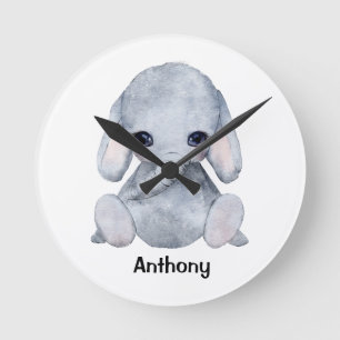 象パーソナライズされた名の水色モダン ラウンド壁時計