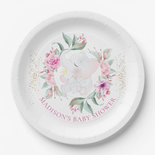 象パーソナライズされた女の子シャワー ペーパープレート (正面)