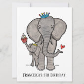 象パーソナライズされた象とベビー誕生日招待状 (正面)