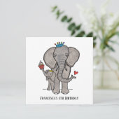 象パーソナライズされた象とベビー誕生日招待状 (スタンド正面)