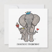 象パーソナライズされた象とベビー誕生日招待状 (正面)