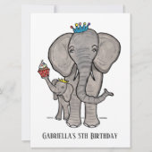 象パーソナライズされた象とベビー誕生日招待状 (正面)