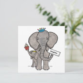 象パーソナライズされた象とベビー誕生日招待状 (スタンド正面)