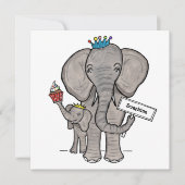 象パーソナライズされた象とベビー誕生日招待状 (正面)