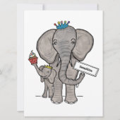 象パーソナライズされた象とベビー誕生日招待状 (正面)