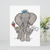 象パーソナライズされた象とベビー誕生日招待状 (スタンド正面)