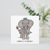象パーソナライズされた象とベビー誕生日招待状 (スタンド正面)