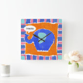 象パーソナライズされた象 スクエア壁時計 (ホーム)