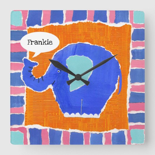 象パーソナライズされた象 スクエア壁時計 (正面)