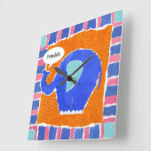 象パーソナライズされた象 スクエア壁時計 (傾斜)