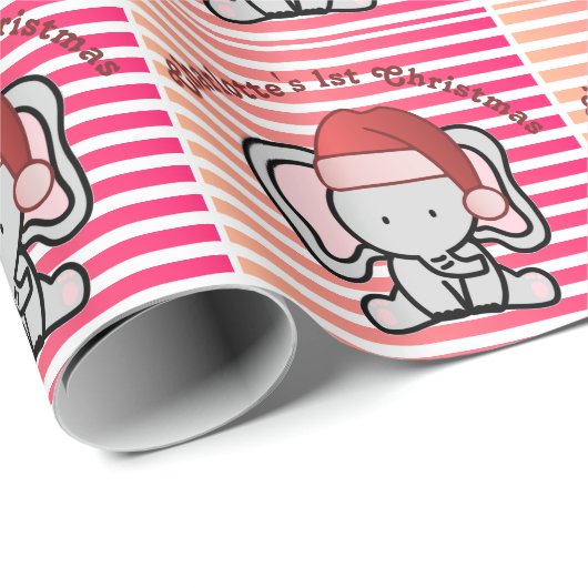 象パーソナライズされた1位クリスマスベビーガールピンク ラッピングペーパー (ロールコーナー)