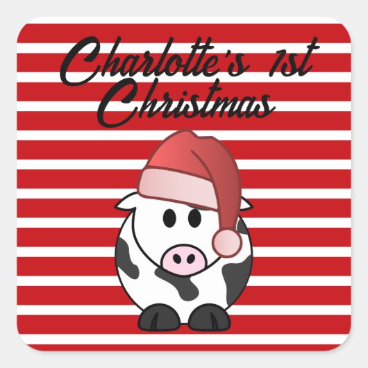 象パーソナライズされた1stクリスマスベビーガールレッド スクエアシール (正面)