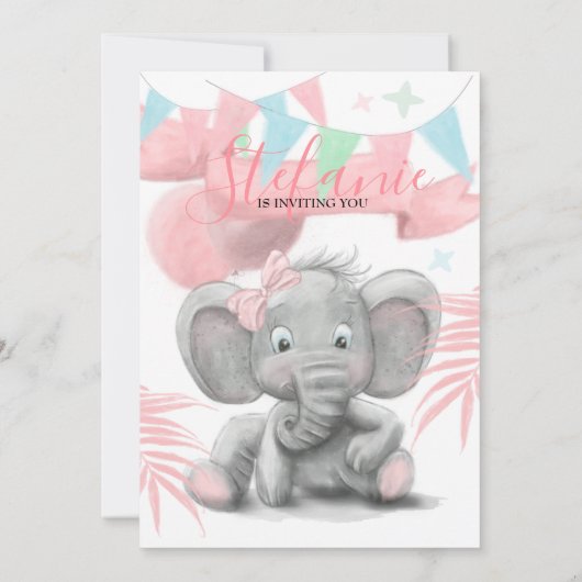 象パーティーの女の子の誕生日の招待 案内状 (裏面)