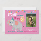 象パーティー子供の誕生日フォトピンク招待状 招待状 (正面)
