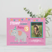 象パーティー子供の誕生日フォトピンク招待状 招待状 (スタンド正面)