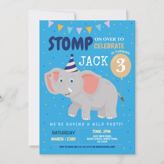 象パーティー子供の誕生日ワイルドおもしろい招待状 招待状 (正面)