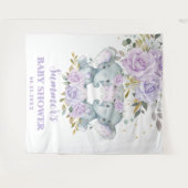 象パープルフローラツインズベビーシャワー背景 タペストリー (正面(横))