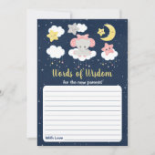 象ピンクと海軍の赤ちゃんシャワー知恵の言葉 招待状 (正面)