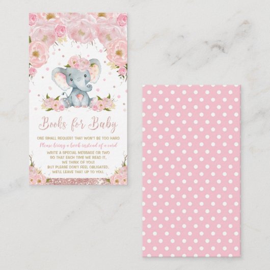 象ピンクのフローラ赤ちゃんシャワーが本を持ってくる エンクロージャーカード (正面/裏面)