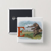 象フィッシャーマン魚釣りイラストレーション 缶バッジ (正面&裏面)