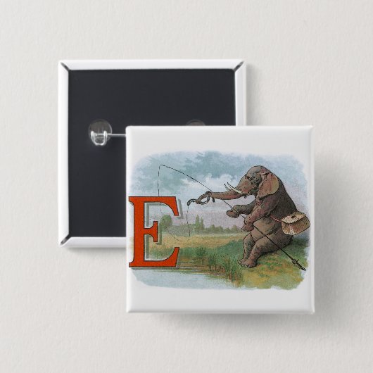 象フィッシャーマン魚釣りイラストレーション 缶バッジ (正面&裏面)