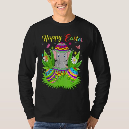 象フローライースターおもしろい卵エレファントイースター Tシャツ (正面)