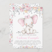 象フローラダイヤモンドガールベビーシャワー 招待状 (正面/裏面)