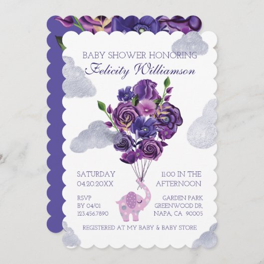 象フローラバルーン赤ちゃんシャワー招待状 招待状 (正面/裏面)