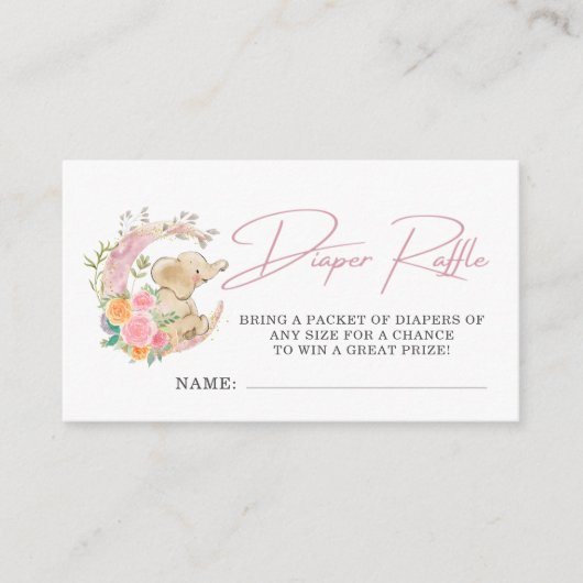 象フローラムーンベビーシャワーおむつラッフル エンクロージャーカード (正面)