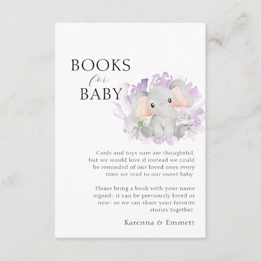 象フローラモダン赤ちゃんシャワーベビー本 エンクロージャーカード (正面)