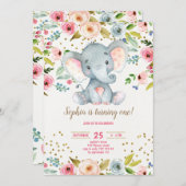 象フローラ素朴ガール1st誕生日赤面 招待状 (正面/裏面)