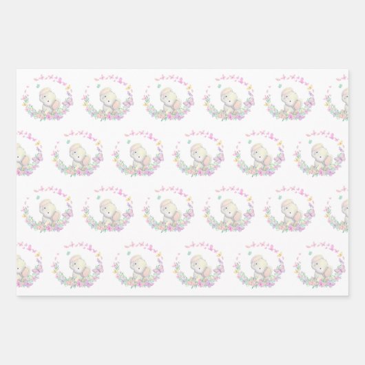 象フローラ花赤ちゃんシャワー誕生日 ラッピングペーパーシート (正面3)