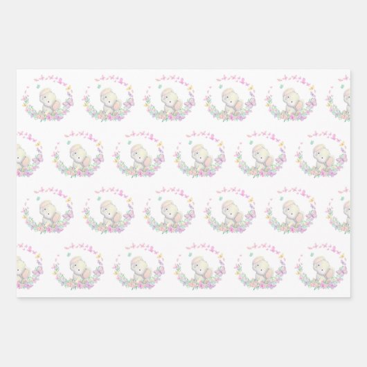 象フローラ花赤ちゃんシャワー誕生日 ラッピングペーパーシート (正面)