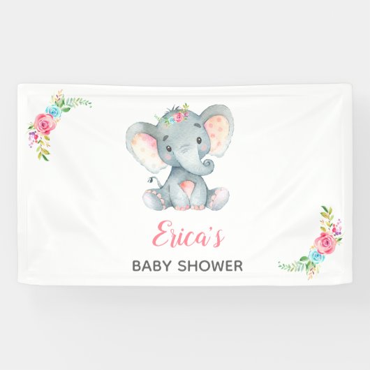 象フローラ赤ちゃんシャワー背景バナー（女の子） 横断幕 (横)