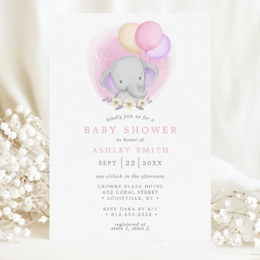 象フローラ風船水彩赤ちゃんシャワー 招待状