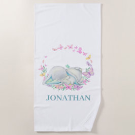 象ブルーバタフライビーチタオル ビーチタオル