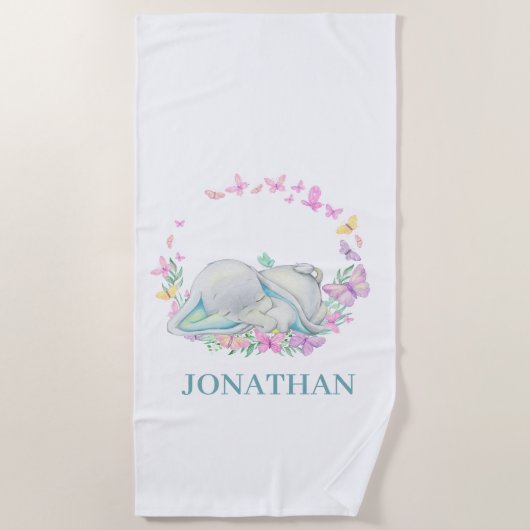 象ブルーバタフライビーチタオル ビーチタオル (正面)