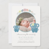 象ブルーフローラ少年の写真誕生のお知らせ 招待状 (正面)