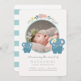 象ブルーフローラ少年の写真誕生のお知らせ 招待状