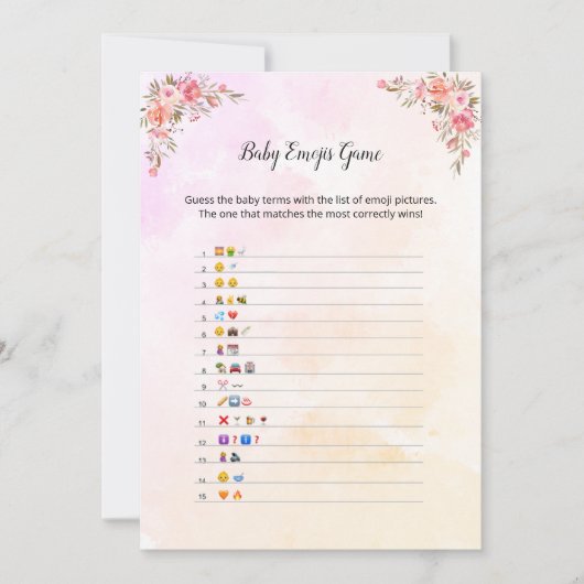 象ベビシャワーベビー絵文字ゲームカード 招待状 (正面)