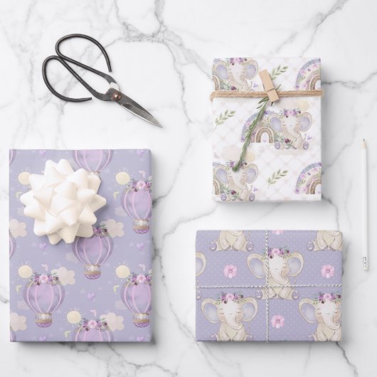 象ベビーガール赤ちゃんシャワーラッピング紙 ラッピングペーパーシート (正面)